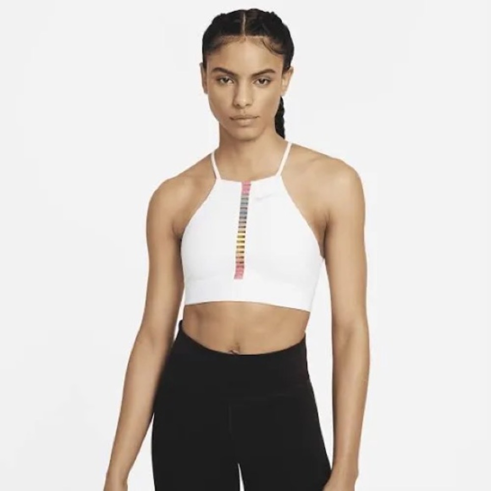 White Nike Rainbow Ladder Bra - Size Medium